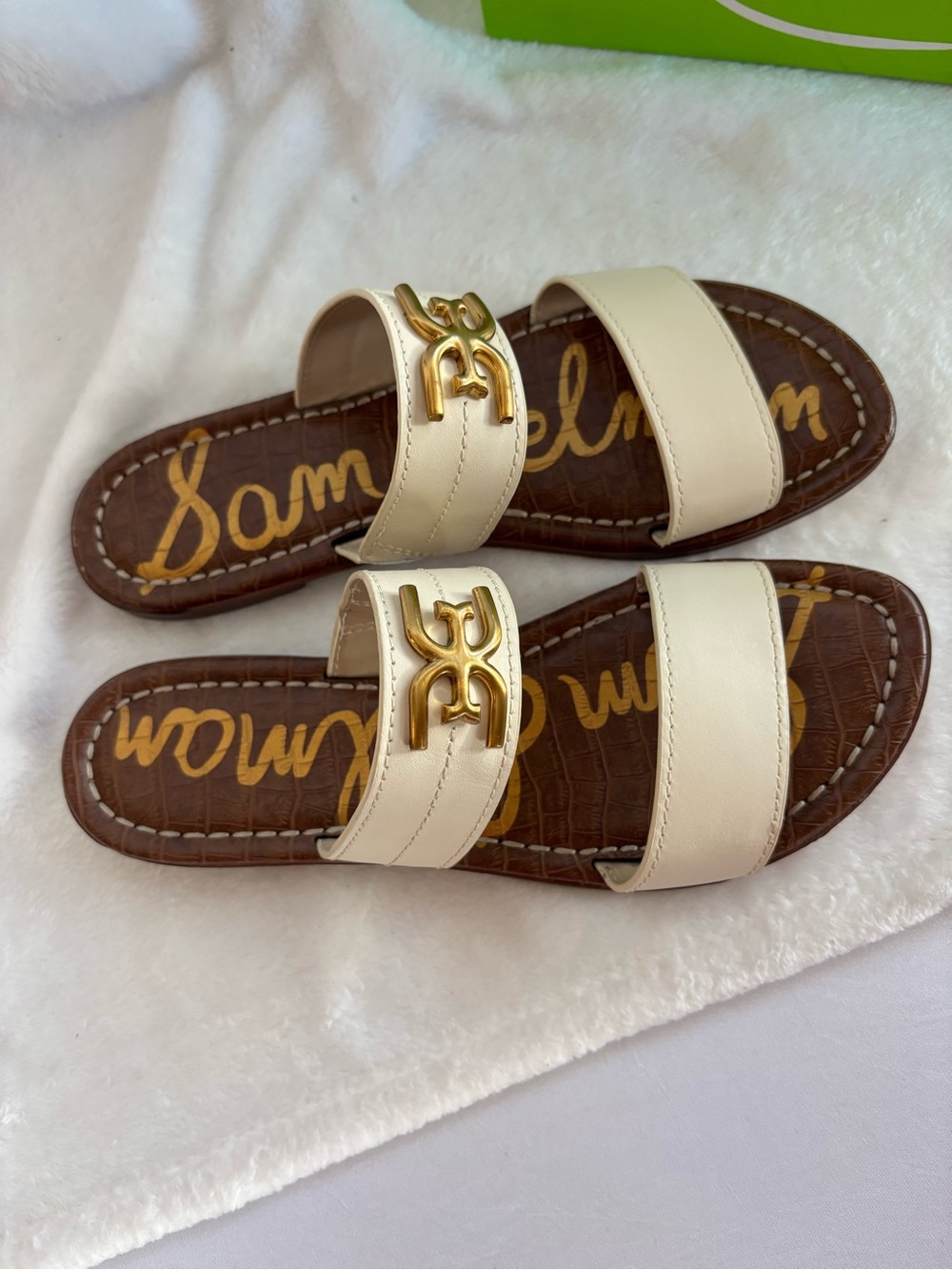 Sam Edelman Gilles Leather Slide Sandal Ivory Size 8.5 M